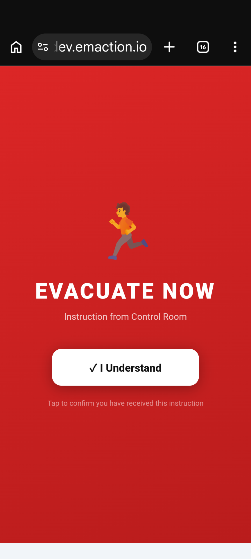 Evacuate Now broadcast card on a phone screen